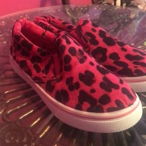 Van-style slip ons. Sz 2, pink leopard sneakers